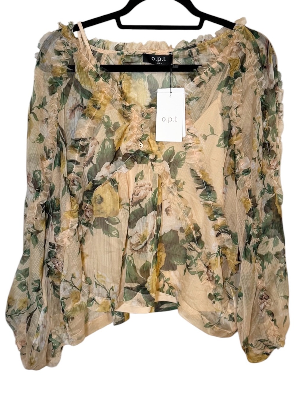 O P T  Women V-Neck Short Sleeves Floral Print Blouse Yellow XS NWT